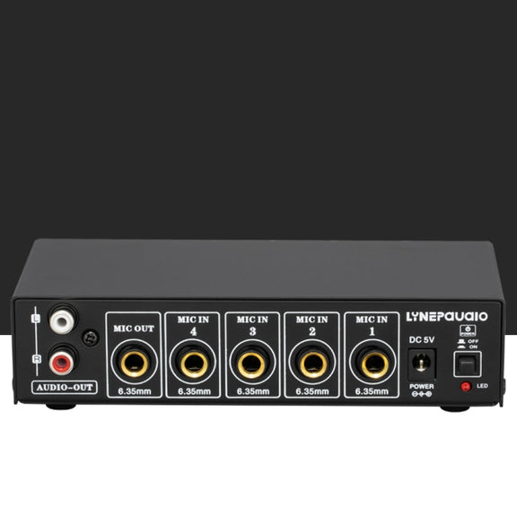 B054 4-Channel Microphone Mixer Support Stereo Output With Reverb Treble And Bass Adjustment, USB 5V Power Supply, US Plug