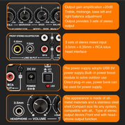 3-Channel Mixer Front Stereo Amplifier High / Mid / Bass Adjuster, USB 5V Power Supply, US Plug