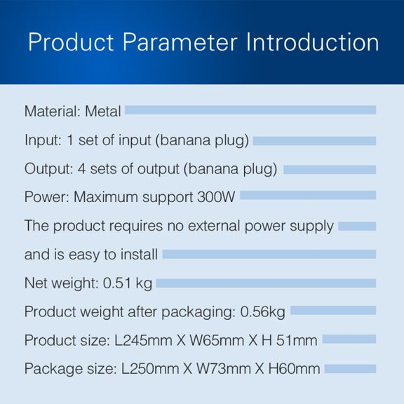 1 In And 4 Out Amplifier Sound Speaker Distributor, 4-Area Sound Source, Signal Distribution Panel, Single Audio Input, 300W Per Channel