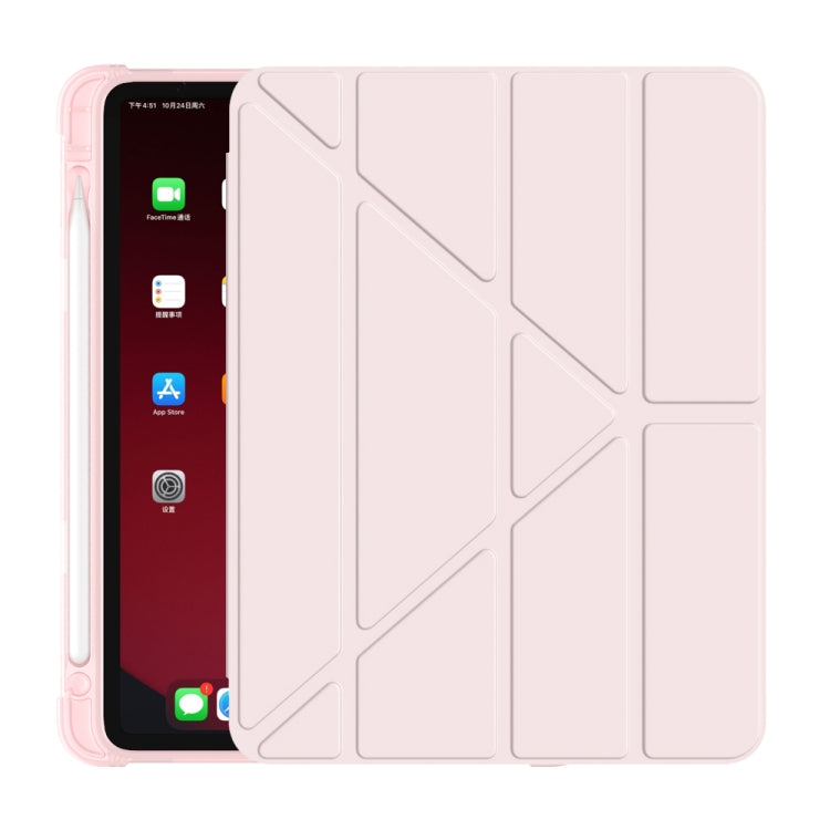 For iPad Air 11 2024 / Air 2022 10.9 Multi-folding Matte Surface Leather Tablet Case with Pen Slot(Light Pink)