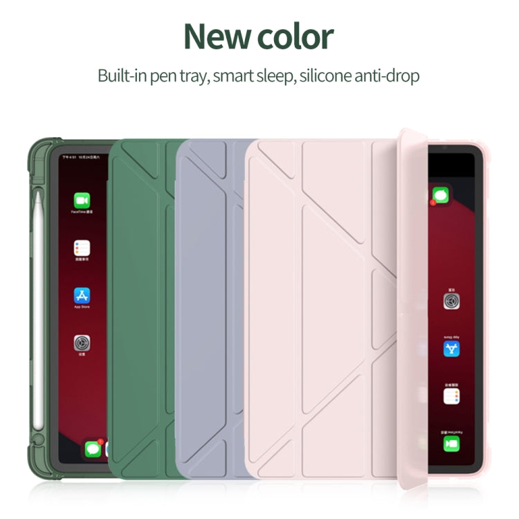 For iPad Air 11 2024 / Air 2022 10.9 Multi-folding Matte Surface Leather Tablet Case with Pen Slot(Light Pink)