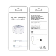 A2344 20W PD 3.0 Type-C / USB-C Folding Travel Charger + USB-C / Type-C to 8 Pin Fast Charging Data Cable Set, UK Plug, Length: 2m