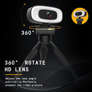 C10 2K HD Without Distortion 360 Degrees Rotate Three-speed Fill Light USB Free Drive Webcams, Built-in Clear Sound Microphone