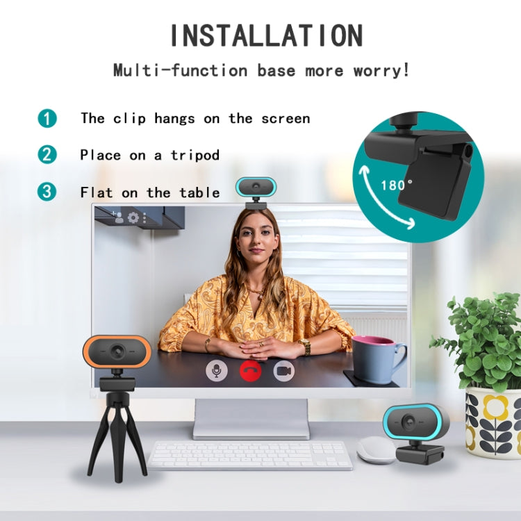 C11 2K Picture Quality HD Without Distortion 360 Degrees Rotate Built-in Microphone Sound Clear Webcams with Tripod(Blue)