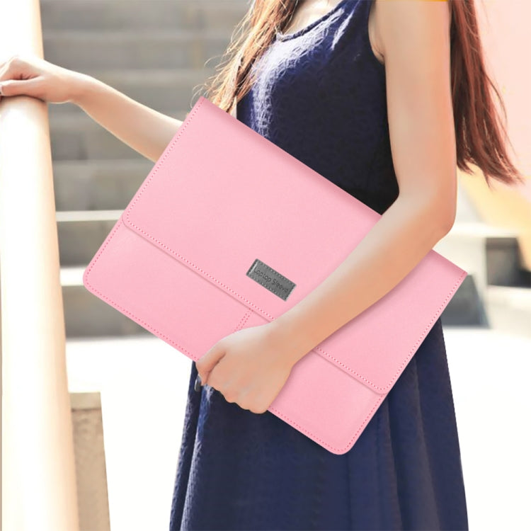 Litchi Pattern PU Leather Water-resistant Ultra-thin Protection Liner Bag Briefcase Laptop Carrying Bag for 13-14 inch Laptops(ROSE GOLD)
