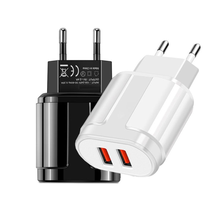Dual USB Portable Travel Charger + 1 Meter USB to 8 Pin Data Cable, EU Plug(Black)