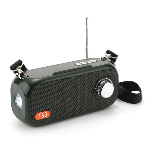 T&G TG613 TWS Solar Portable Bluetooth Speakers with LED Flashlight, Support TF Card / FM / AUX / U Disk(Dark Green)