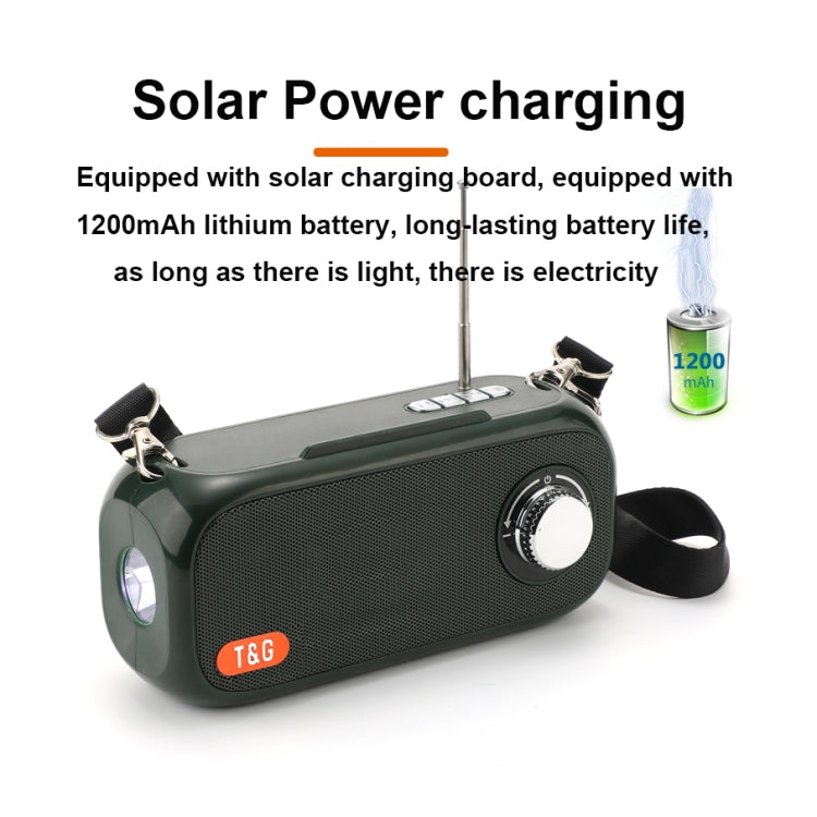 T&G TG613 TWS Solar Portable Bluetooth Speakers with LED Flashlight, Support TF Card / FM / AUX / U Disk(Red)