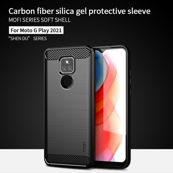 For Motorola Moto G Play 2021 MOFI Gentleness Series Brushed Texture Carbon Fiber Soft TPU Case(Black)