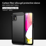 For Motorola Moto G Stylus 2021 MOFI Gentleness Series Brushed Texture Carbon Fiber Soft TPU Case(Blue)