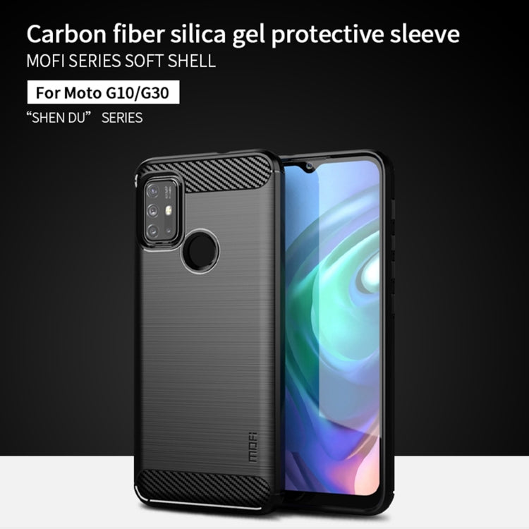 For Motorola Moto G10 / G30 MOFI Gentleness Series Brushed Texture Carbon Fiber Soft TPU Case(Blue)