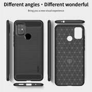 For Motorola Moto G10 / G30 MOFI Gentleness Series Brushed Texture Carbon Fiber Soft TPU Case(Blue)