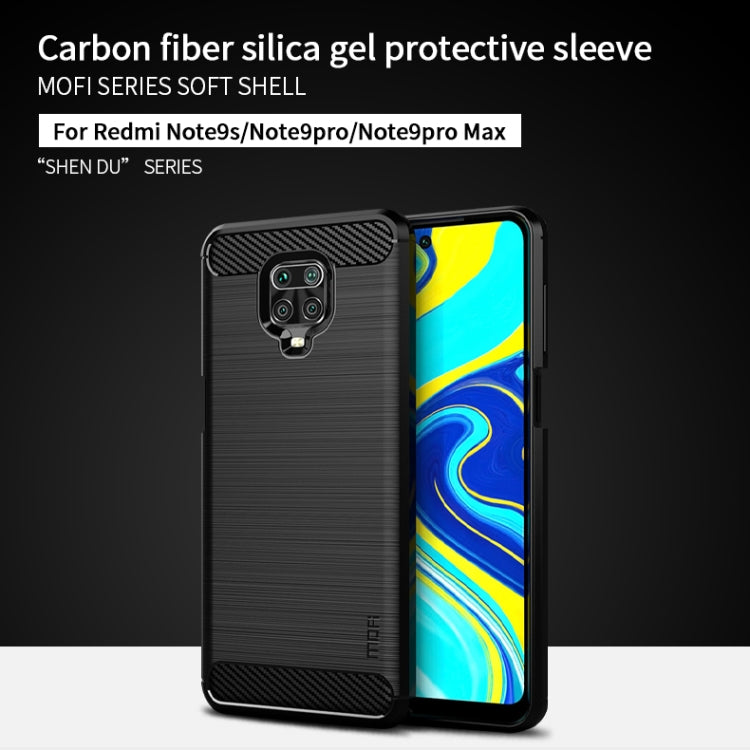 For Xiaomi Redmi Note 9s / Note 9 Pro / Note 9 Pro Max / Foco M2 Pro MOFI Gentleness Series Brushed Texture Carbon Fiber Soft TPU Case(Grey)