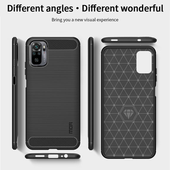For Xiaomi Redmi Note 10 / Note 10S MOFI Gentleness Series Brushed Texture Carbon Fiber Soft TPU Case(Black)
