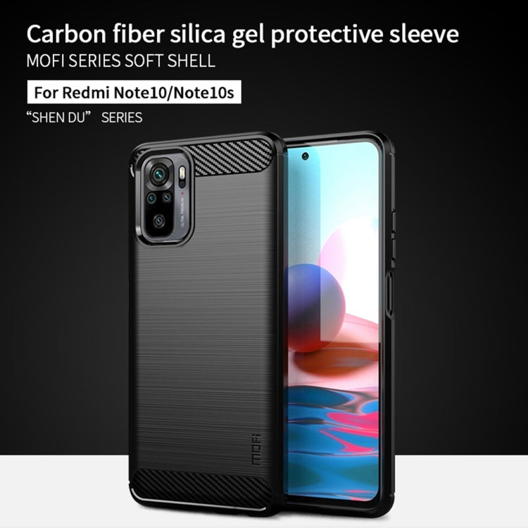 For Xiaomi Redmi Note 10 / Note 10S MOFI Gentleness Series Brushed Texture Carbon Fiber Soft TPU Case(Red)