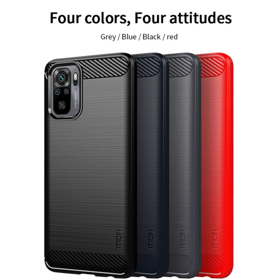 For Xiaomi Redmi Note 10 / Note 10S MOFI Gentleness Series Brushed Texture Carbon Fiber Soft TPU Case(Red)