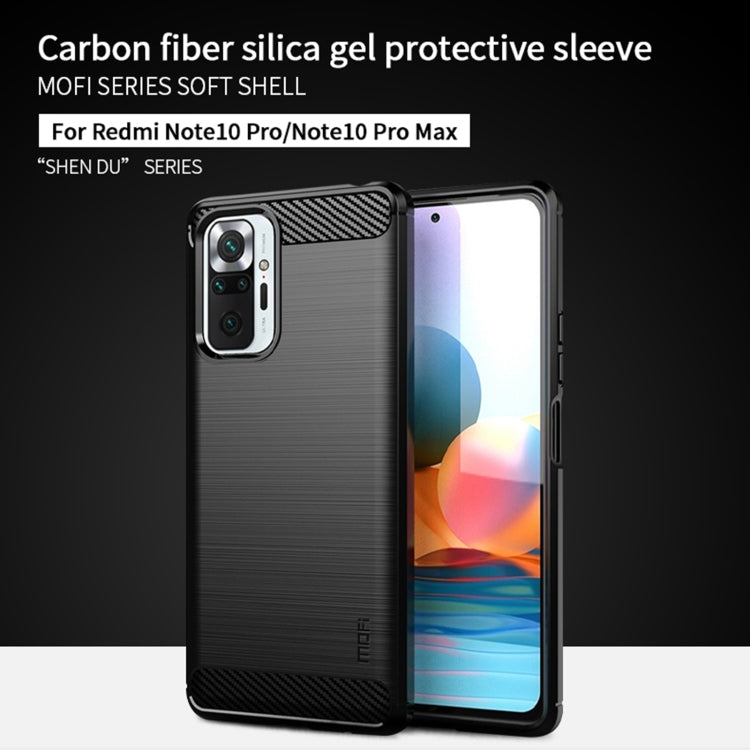 For Xiaomi Redmi Note 10 Pro / Note 10 Pro Max MOFI Gentleness Series Brushed Texture Carbon Fiber Soft TPU Case(Red)