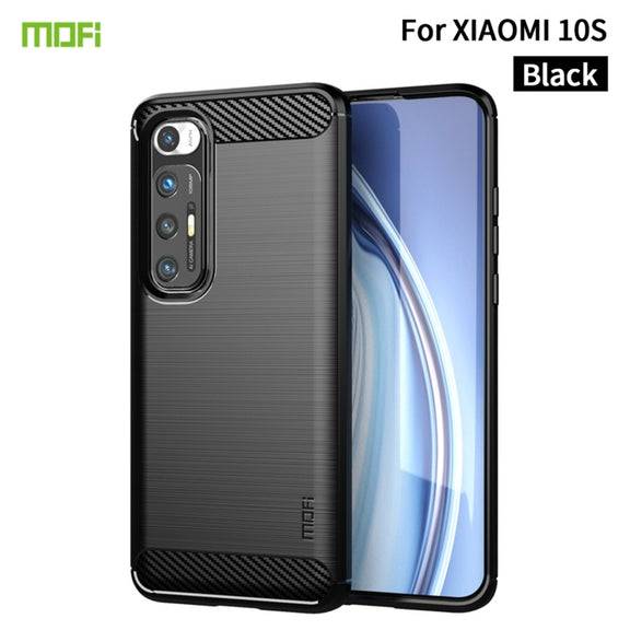 For Xiaomi Mi 10S MOFI Gentleness Series Brushed Texture Carbon Fiber Soft TPU Case(Black)