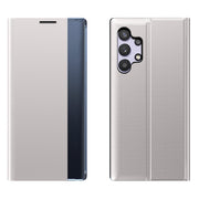 For Samsung Galaxy A32 5G Plain Texture Cloth Attraction Flip Holder Leather Phone Case(Silver)
