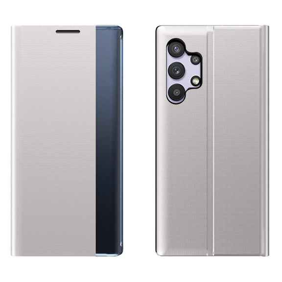 For Samsung Galaxy A32 5G Plain Texture Cloth Attraction Flip Holder Leather Phone Case(Silver)