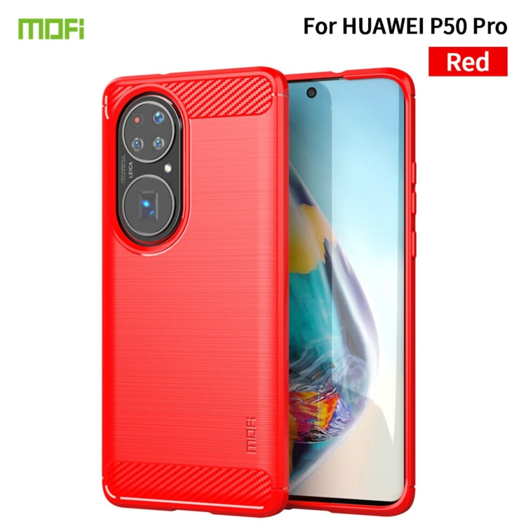 For Huawei P50 Pro MOFI Gentleness Series Brushed Texture Carbon Fiber Soft TPU Case(Red)