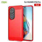 For Huawei P50 Pro MOFI Gentleness Series Brushed Texture Carbon Fiber Soft TPU Case(Red)