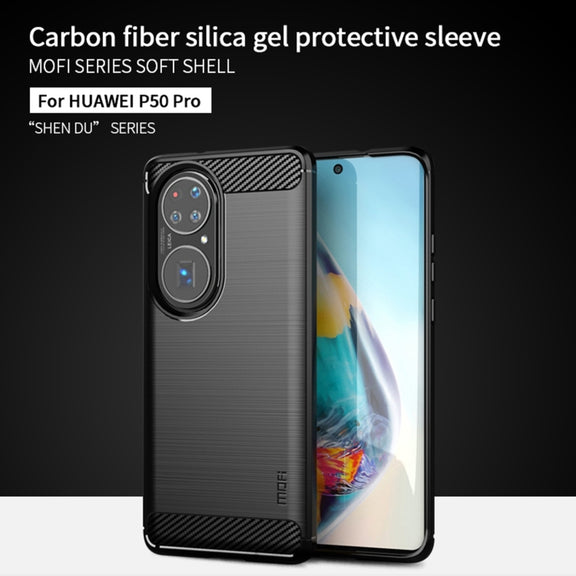 For Huawei P50 Pro MOFI Gentleness Series Brushed Texture Carbon Fiber Soft TPU Case(Red)