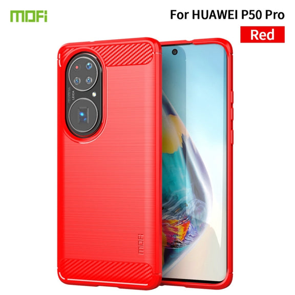 For Huawei P50 Pro MOFI Gentleness Series Brushed Texture Carbon Fiber Soft TPU Case(Red)