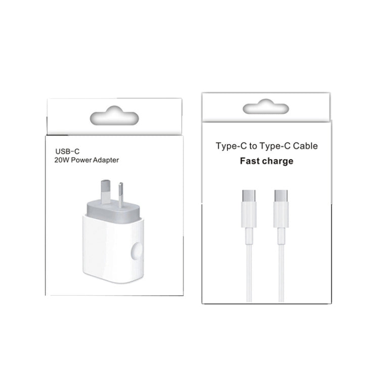 20W PD 3.0 Travel Fast Charger Power Adapter with USB-C / Type-C to Type-C Fast Charge Data Cable, AU Plug(2m)