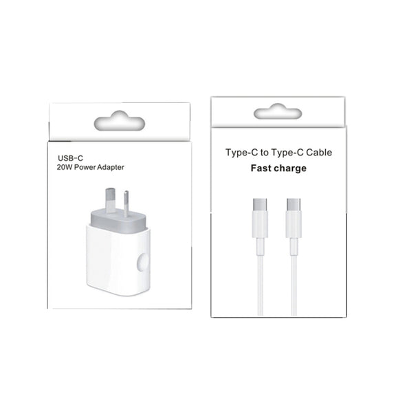 20W PD 3.0 Travel Fast Charger Power Adapter with USB-C / Type-C to Type-C Fast Charge Data Cable, AU Plug(2m)