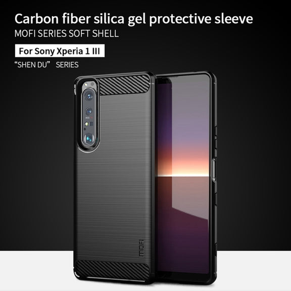 For Sony Xperia 1 lll MOFI Gentleness Series Brushed Texture Carbon Fiber Soft TPU Case(Blue)