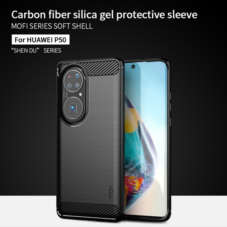 For Huawei P50 MOFI Gentleness Series Brushed Texture Carbon Fiber Soft TPU Case(Red)