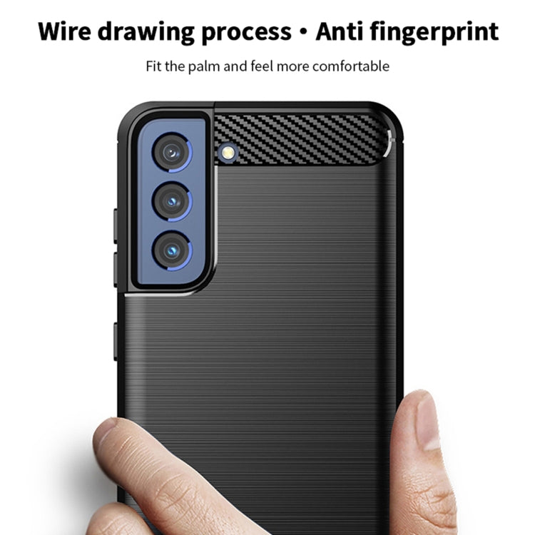 For Samsung Galaxy S21 FE MOFI Gentleness Series Brushed Texture Carbon Fiber Soft TPU Case(Blue)