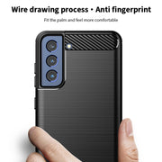 For Samsung Galaxy S21 FE MOFI Gentleness Series Brushed Texture Carbon Fiber Soft TPU Case(Blue)