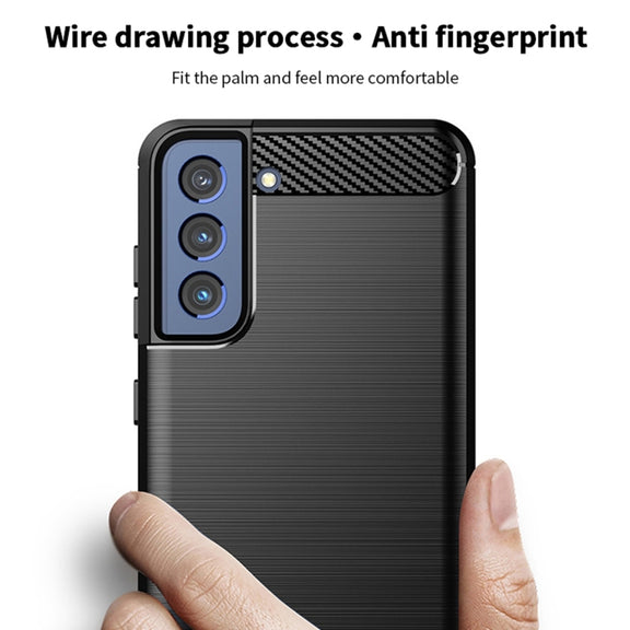 For Samsung Galaxy S21 FE MOFI Gentleness Series Brushed Texture Carbon Fiber Soft TPU Case(Blue)