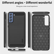 For Samsung Galaxy S21 FE MOFI Gentleness Series Brushed Texture Carbon Fiber Soft TPU Case(Blue)