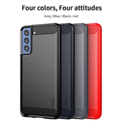 For Samsung Galaxy S21 FE MOFI Gentleness Series Brushed Texture Carbon Fiber Soft TPU Case(Red)