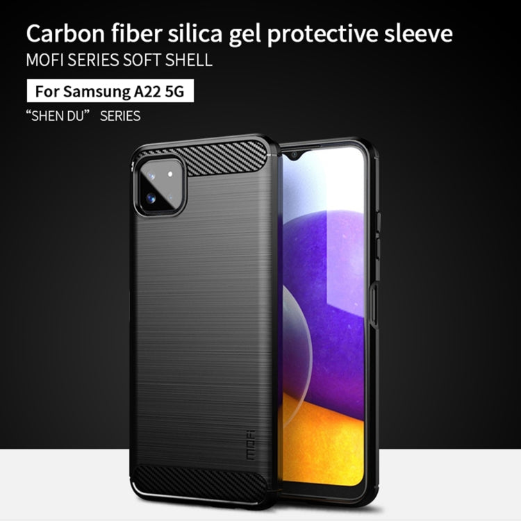 For Samsung Galaxy A22 5G MOFI Gentleness Series Brushed Texture Carbon Fiber Soft TPU Case(Gray)