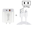 20W PD Type-C + QC 3.0 USB Interface Fast Charging Travel Charger with USB to 8 Pin Fast Charge Data Cable US Plug - free shipping - PMC TechLife - Order now!