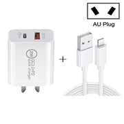 TCS-20WACA 20W PD Type-C + QC 3.0 USB Interface Fast Charging Travel Charger with USB to 8 Pin Fast Charge Data Cable AU Plug