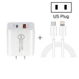 20W PD Type-C + QC 3.0 USB Interface Fast Charging Travel Charger with USB-C / Type-C to 8 Pin Fast Charge Data Cable US Plug - USB Charger by PMC TechLife | Online Shopping South Africa | PMC TechLife | Buy Now Pay Later Mobicred