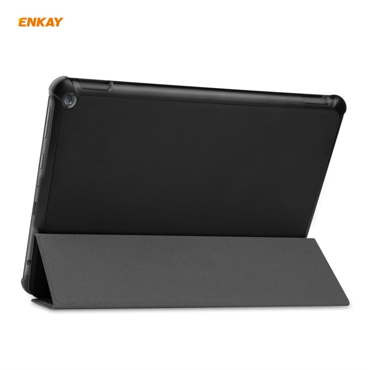 ENKAY PU Leather + Plastic Smart Case with Three-folding Holder for Amazon Fire HD 10 / 10 Plus (2021)(Black)