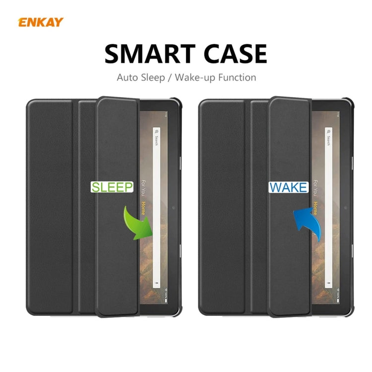 ENKAY PU Leather + Plastic Smart Case with Three-folding Holder for Amazon Fire HD 10 / 10 Plus (2021)(Black)