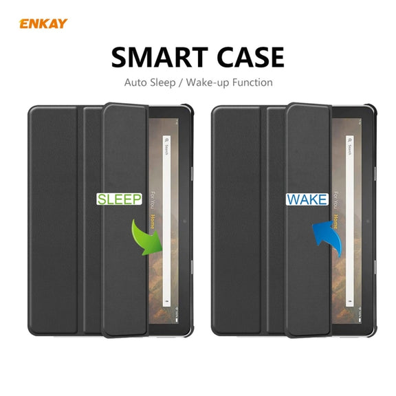 ENKAY PU Leather + Plastic Smart Case with Three-folding Holder for Amazon Fire HD 10 / 10 Plus (2021)(Black)