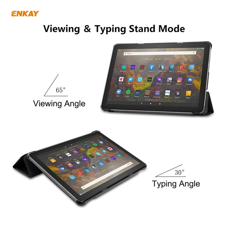 ENKAY PU Leather + Plastic Smart Case with Three-folding Holder for Amazon Fire HD 10 / 10 Plus (2021)(Black)