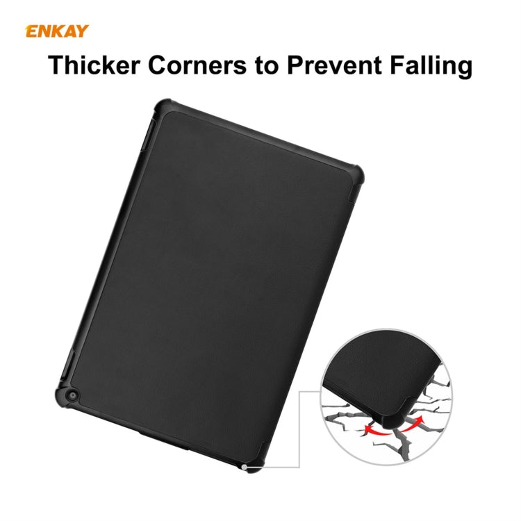 ENKAY PU Leather + Plastic Smart Case with Three-folding Holder for Amazon Fire HD 10 / 10 Plus (2021)(Black)