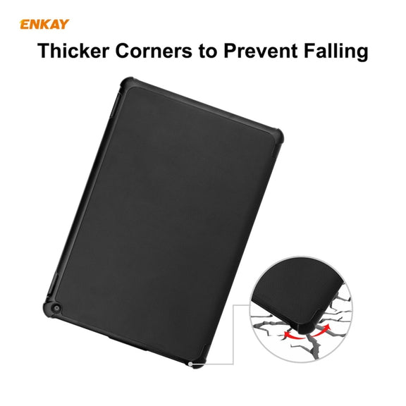 ENKAY PU Leather + Plastic Smart Case with Three-folding Holder for Amazon Fire HD 10 / 10 Plus (2021)(Black)