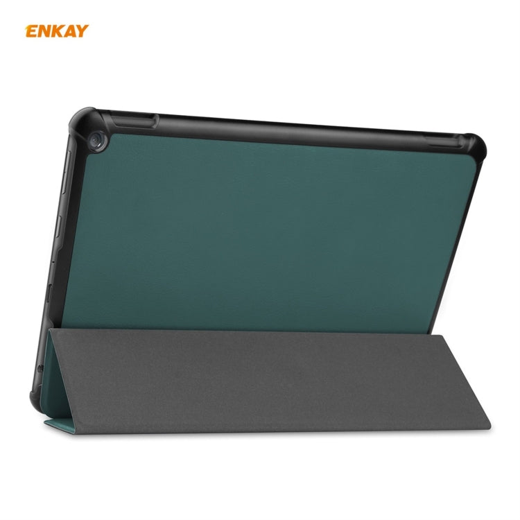 ENKAY PU Leather + Plastic Smart Case with Three-folding Holder for Amazon Fire HD 10 / 10 Plus (2021)(Green)
