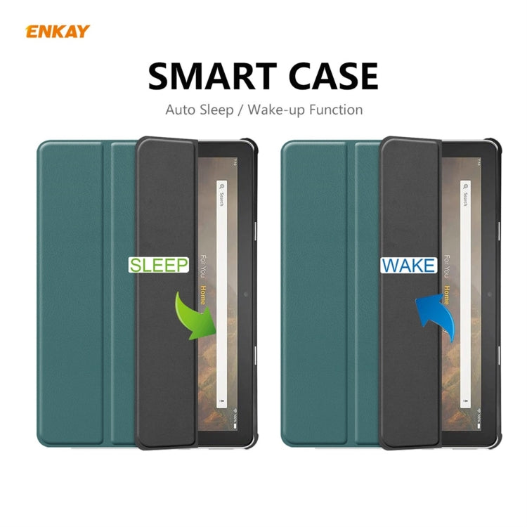 ENKAY PU Leather + Plastic Smart Case with Three-folding Holder for Amazon Fire HD 10 / 10 Plus (2021)(Green)