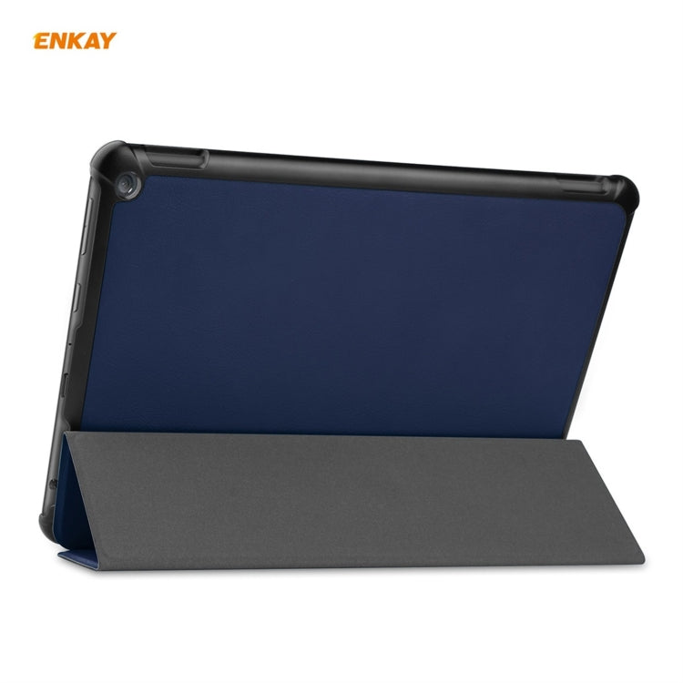 ENKAY PU Leather + Plastic Smart Case with Three-folding Holder for Amazon Fire HD 10 / 10 Plus (2021)(Dark Blue)